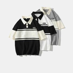Polo's voor heren Japans splitsen zomerheren modieus los fitting kledingmerk Hong Kong Style Dent Short Sleeved T-shirt poloshirt Q240509