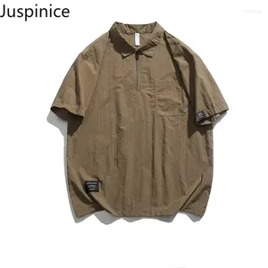 Herenpolo's Japanse stijl Ice Silk Sneldrogende half-zip poloshirt Zomer Loose Casual gepersonaliseerde korte mouwen T-shirts mannelijke kleding
