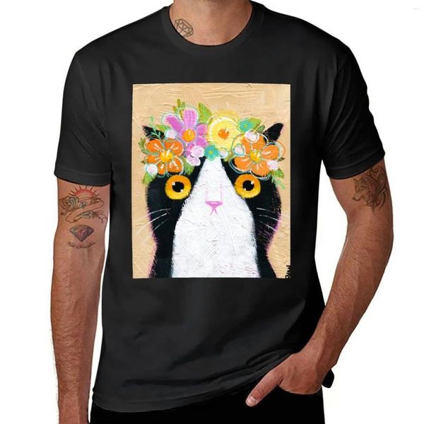 T-shirt de la couronne de fleurs de Polos Kitty pour hommes coutumes pour un garçon t-shirts noirs hommes