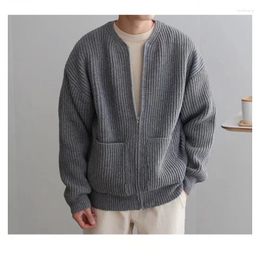 Polos pour hommes Cardigan tricoté manteau vêtements droits plus lents industrie lourde laine épaisse bâton pull ample