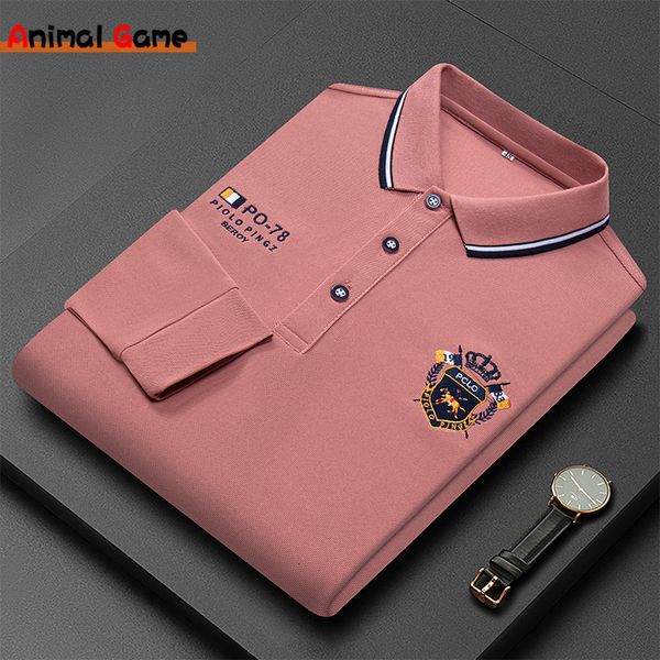 Polos pour hommes Mode coréenne Polo pour hommes T-shirt à manches longues Polo brodé Revers Haut respirant Streetwear Lâche Ropa Hombres 230915