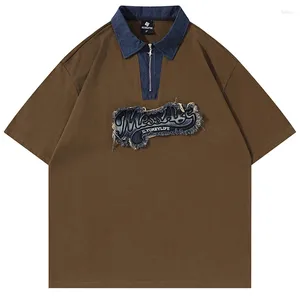 Heren PoloS Rapel Polo Shirt Heren Herfst Cowboy Patch Borduurwerk Casual Streetwear Loose Half Zipper Short Sleeve Tees Men Tops