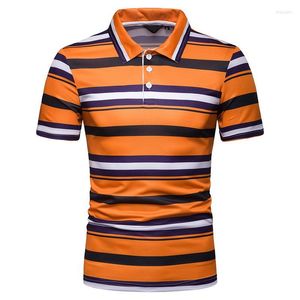 Polos pour hommes chemise à revers hommes vêtements à rayures été hauts t-shirts affaires décontracté manches courtes vert Orange