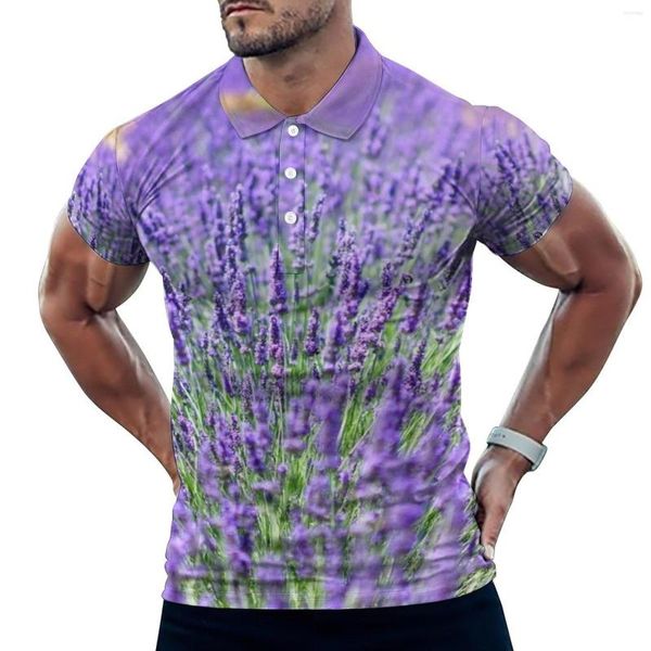 Polos Lavande Fields Polo Polo Garden Fleur Imprimé Casual Shirt Beach Streetwear T-shirts Man