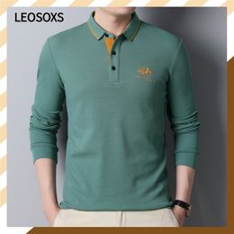 Polo's van heren Leosoxs katoenen merk poloshirt lange mouw t -shirt zakelijke casual rapel mode top zachte comfort sterke bal 220908