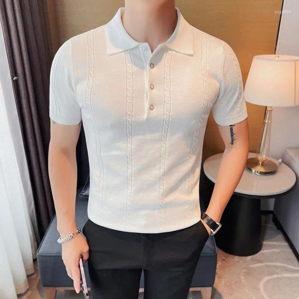 Polos pour hommes léger luxe haut de gamme tricoté POLO été décontracté mode coréenne à manches courtes T-shirt haut M-4XL