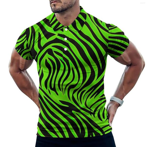 Ligne de polos pour hommes Green Zebra T-shirts décontractés Stripe Print Polos Col Retro Shirt Day Male Graphic Clothing Big Size 4XL 5XL