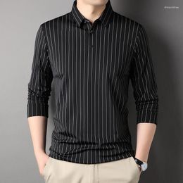 Heren Polo's Polo -shirts met lange mouwen Hoge kwaliteit Verticale Stripe Business Casual Spring Herfst Male Simple Man Tees