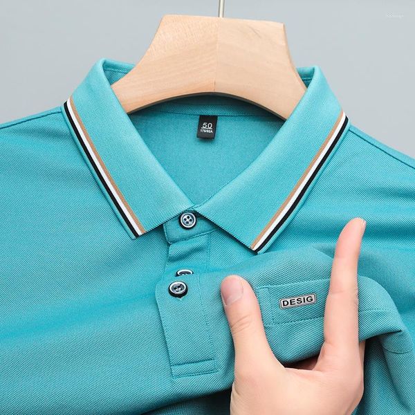 Polos pour hommes d'été luxueux pour hommes en coton mercerisé polo à revers poche accessoires affaires haut de gamme décontracté à manches courtes M-4XL