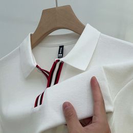 Herenpolo's Luxe herfstjurk Business Casual Mode Kraag Streep Designer Effen Kleur Revers POLOshirt met lange mouwen Top M4XL 230901