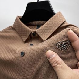 Polo's van heren luxe hoogwaardige ijs zijde korte mouw T-shirt mannen zomer elastisch ademende topmerk bedrukte reverscasual polo shirt