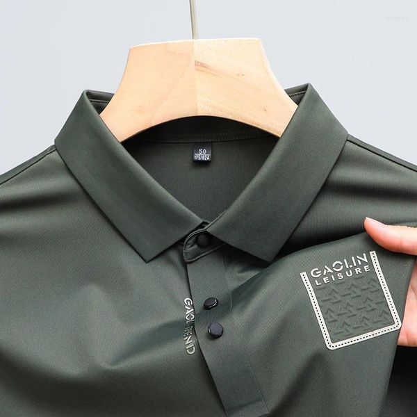 Polos para hombres Lujo de alta calidad Seda de hielo Sensación fresca Polo de manga corta Camiseta de solapa 2024 Moda de verano Imprimir Casual Top M-4XL