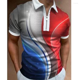 Polos pour hommes Vêtements d'été de luxe pour hommes Chemises décontractées Col rabattu Fermeture à glissière Patchwork Arc Imprimer T-shirt à manches courtes Hommes Tops