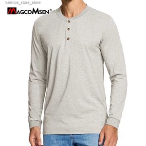 Heren Polos Magcomsen Spring Henley T-shirt Old Time Mens Cotton Shirt Men Lange Mouw Henry Nek Draad T-shirt Casual Vintage Streetwear Q231215