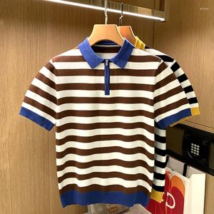 Mannen Polo Mannelijke Merk Zomer Oversized Polo Shirt Mannen 2023 Turn-Down Kraag Korte Mouwen Casual Streep Slanke kleding G112