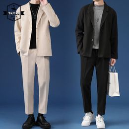 Polos pour hommes costume décontracté pour hommes vestes de luxe Blazer ensemble Streetwear élégant coréen 2 pièces ensembles avec pantalon printemps pardessus pantalon 230715