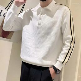 Polos pour hommes Vêtements masculins T-shirts formels pour hommes Stripe Tops Sweatshirts Business coréen Automne avec tendances de la mode 2024