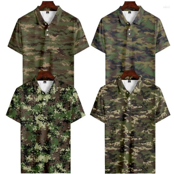 Polos para hombre, camisetas masculinas de alta calidad con estampado de camuflaje de verano, camisas para hombre de fibra de leche, ropa informal de manga corta para hombre