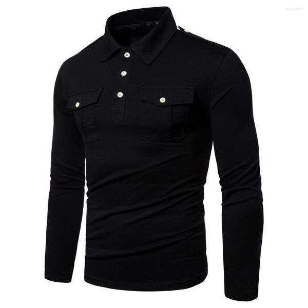 Polos pour hommes Polo pour hommes Poches décontractées pour hommes Coton à manches longues pour hommes Vêtements de grande quantité