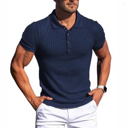 Homme de polos masculin avec collier t-shirt à rayures t-shirts de gymnase pour hommes muscles polo jaunes