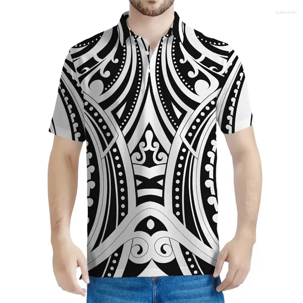 Polos pour hommes Polynésien graphique Polo Graphic Men 3D Print Tribal To-Shirts Tops Bouton T-shirt T-shirt Casual Street Street Sleeves