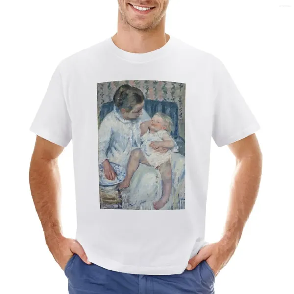 Polos de hombre Mary Cassatt.Madre a punto de lavar a su niño soñoliento 1880. Camiseta Ropa estética Niños Blusa blanca Camiseta de manga corta Hombres