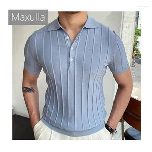 Heren Polos Maxulla Zomer gebreide korte mouwen Outdoor Casual Solid Color Rapel Polo Shirt Fashion Slim Breation T-Shirt Clothing