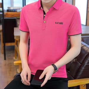 Polos pour hommes T-shirt à manches courtes pour hommes Pull de couleur unie Revers Chemise slim en coton à manches mi-longues pour hommes