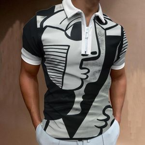 Polos pour hommes Col d'impression de printemps pour hommes Haut court à fermeture éclair Multicolore Été et revers Chemise à manches longues Hommes plus âgés Noir Blanc T ShirtMen