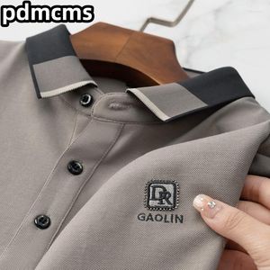 Polos pour hommes T-shirt pour hommes 2023 Été Revers Brodé Coton Mélangé Polo Shirt Marque De Mode Coréenne Ropa Slim Cool Fit À Manches Courtes