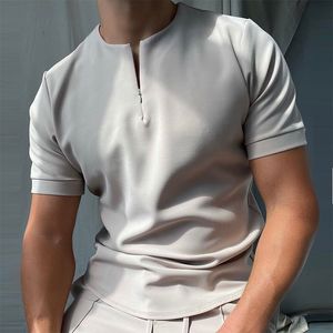Heren PoloS Men Casual Polo Shirt Pure Color Short Sleeve Zipper Design Tops Fitness Sports T-Shirt Polo Shirts Harajuku Streetwear 230223