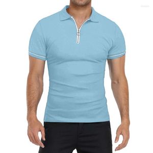 Polos pour hommes hommes décontracté solide fermeture éclair chemise haute col rabattu chemisier à manches courtes mode encolure dégagée T poche t-shirts