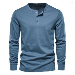 Polos pour hommes Hommes Coton Polos Haute Qualité À Manches Longues Pure Couleur Slim Fit Confort Tops Automne Et Hiver Mâle Chemise Vêtements