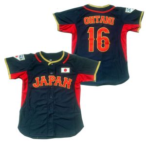 Heren Polos Men Kids Baseball Jersey Japan 16 OHTANI 11 Sewing borduurwerk Sport buiten hoogwaardige blauwe wereld WBC -kampioen Nieuw