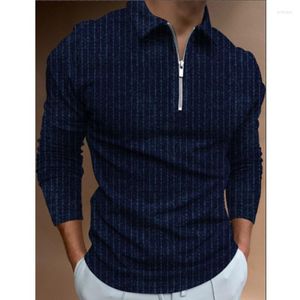 Polos pour hommes hommes à manches longues polos décontracté col ample hauts 2023 mode Streetwear chemise rayée