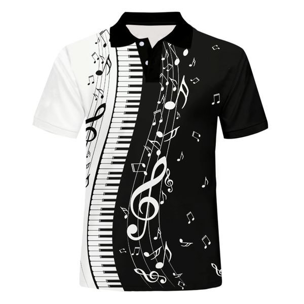 Polos pour hommes Polo pour hommes Note de musique Touches de piano Imprimé Hommes décontracté Polo 3D Tops à manches courtes Chemise Vêtements pour hommes en gros dropship 230713