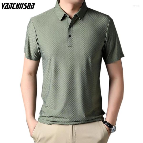 Polos Menos Men Polo Tops Dobby Fabric à manches courtes pour l'été Voyage d'affaires de couleur solide