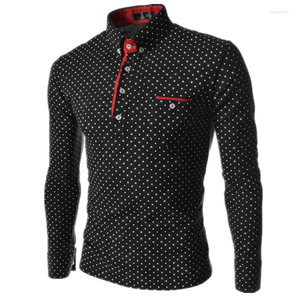 Polos hommes Polo Polo 2023 Automne Man Fashion Polka Dot Long Manche à manches Button Male Henley Necy Casual Slim Fit Camisa