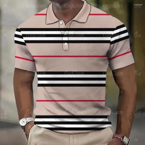 Polos pour hommes Hommes Polo T-shirt 3D Rayé Imprimer Manches courtes Haut d'été Boutons Blouse Boutons Vêtements surdimensionnés Respirant