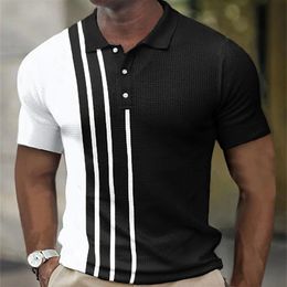 Polos pour hommes Polo pour hommes Summer Stripes T-shirts à manches courtes Casual Business Button Tops Tee Fashion Polos Homme Vêtements 230524