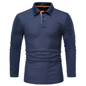 Polos pour hommes Polos pour hommes printemps et automne couleur unie T-shirt à manches longues à revers mince taille européenne Polo à manches longues 230215