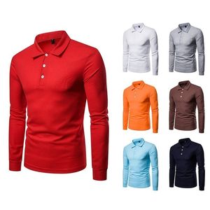 Heren Polos herenveer en herfst vaste kleur lange mouwen revers t-shirt dunne Europese maat lange mouwen poloshirt 230524