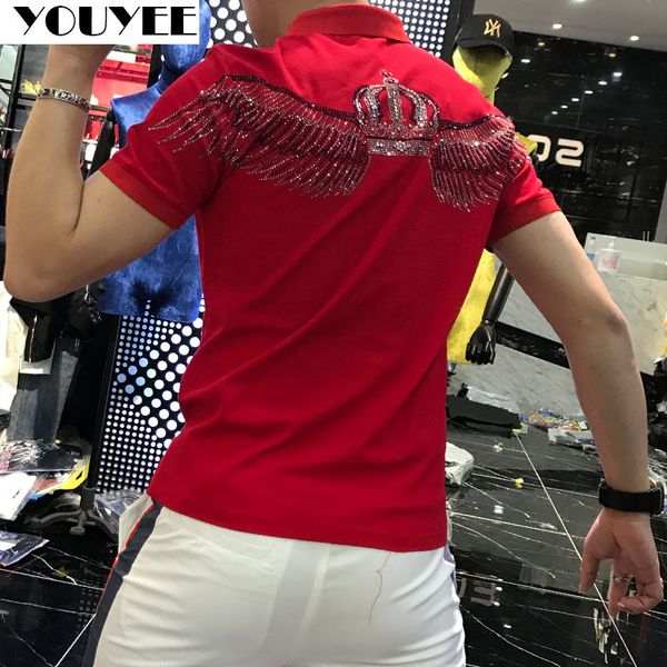 Polos pour hommes T-shirt pour hommes Dos Couronne Ailes Tendance Été Mode Diamants Coton Haute Qualité Polo Homme Top Vêtements Grande Taille 4XL 230712