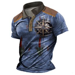 Polos pour hommes Polos vintage pour hommes 3d Print Compass Shirt Revers Male Casual Golf Clothing Summer Man Short Sleeve T-Shirt Holiday Tee Top 230717