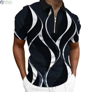 Polos pour hommes Polo à revers pour hommes Chemises de golf Chemises de golf Impressions graphiques Géométrie Linéaire Turndown Manches courtes Fermeture à glissière Vêtements Tops Designer 230901