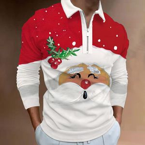 Polos pour hommes Hommes Chemise de Noël Party Style Tops Cartoon Deer Imprimer Manches longues avec fermeture à glissière Robe décontractée 221122