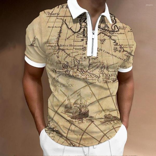 Polos para hombre, camisa para hombre, camisetas transpirables geniales, camisetas con estampado 3D de mapa, camisetas de moda de Navidad y Halloween para hombre, camisetas casuales para hombre