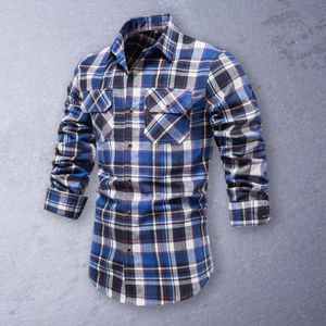 Polos de hombre Camisa de hombre Estampado a cuadros Manga larga Botones de un solo pecho Bolsillos con solapa Colores casuales Cuello vuelto a juego Tops de primaveraHombres