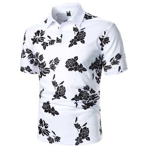 Heren Polos Men Korte slve polo shirt Bloempatroon Digitale printing Top Strtwear Casual Fashion Holiday Men Rapel Polo Shirt Y240510RFX9