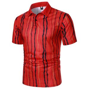Heren PoloS Men Korte Slve Polo Shirt Stripe Patroon Print Top Casual STRT Trendy Fashion Clothing Men Rapel Polo Shirt Men Top Y240510IB0L
